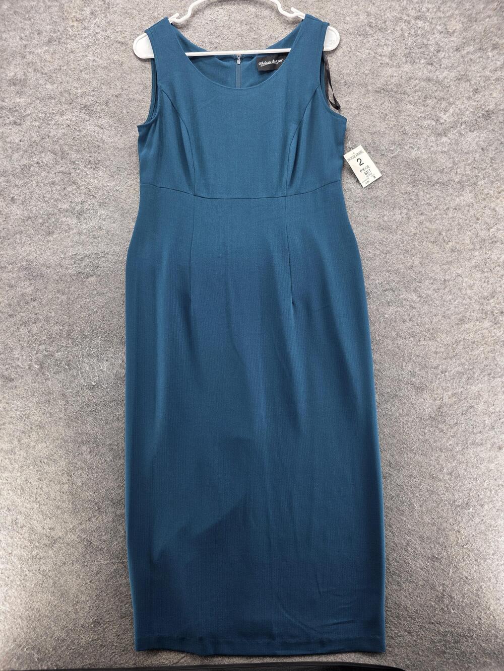 Melissa Harper Dress Womens 8 Blue Sheath Long Round Neck Sleeveless Zip